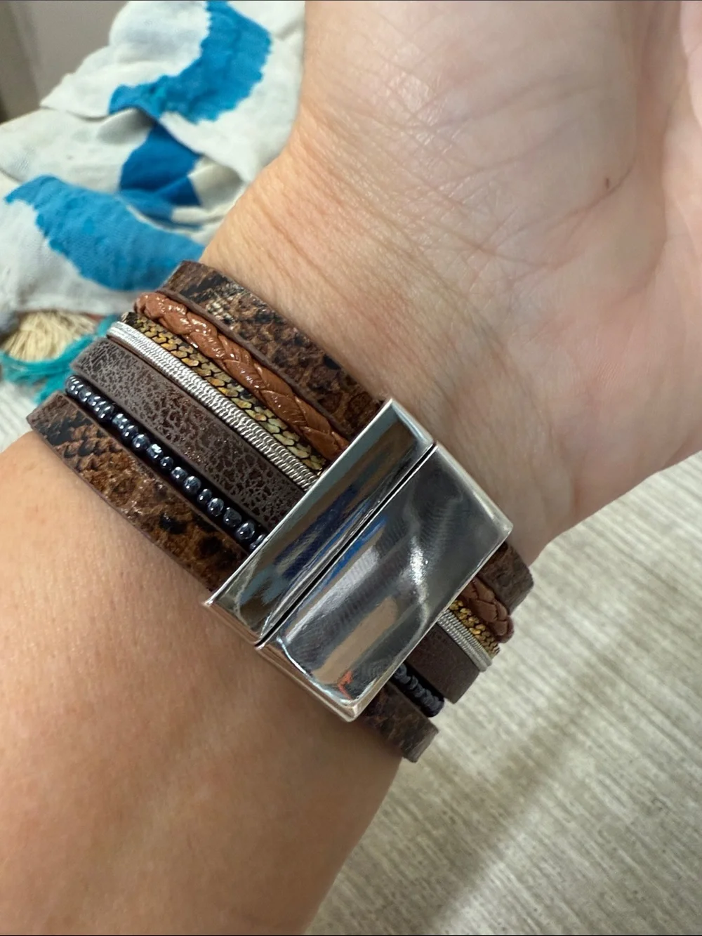 NWT Boho Turquoise Feather Multi-Layer Bracelet - Brown & Turquoise